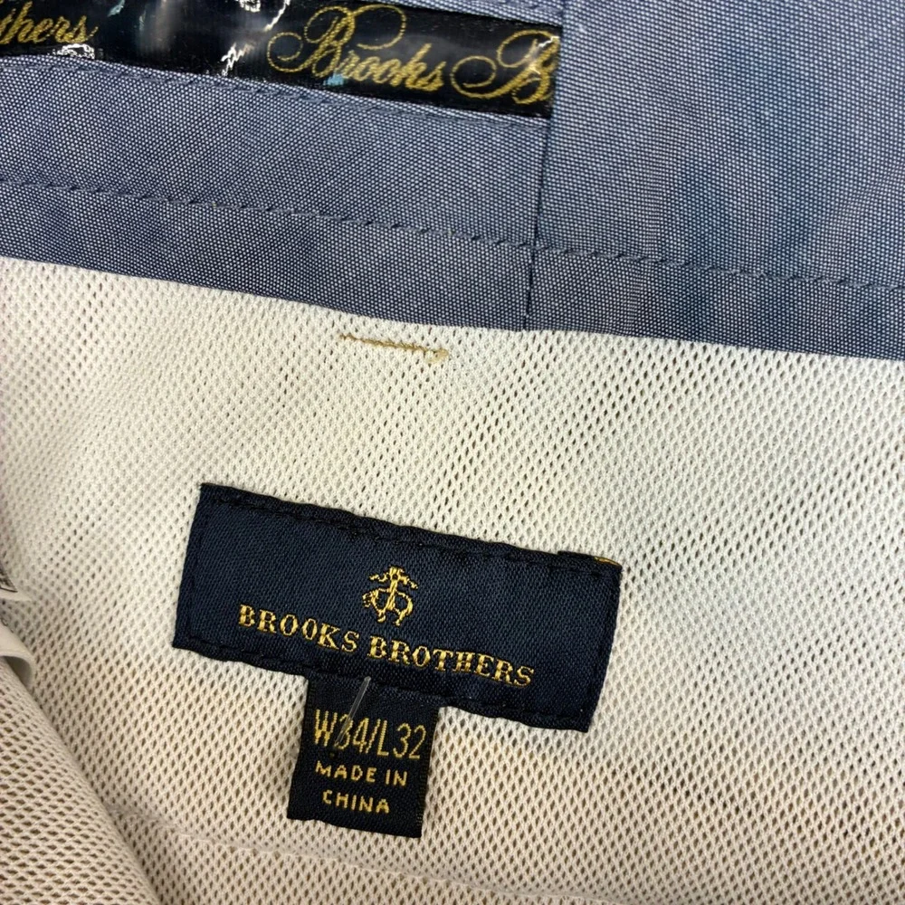 Brooks Brothers Chino Trousers Men 34x32 Tan Khaki Flat Front Cotton Pants